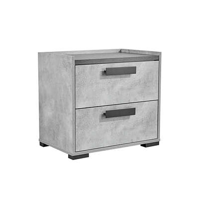 Bedside Table With 2 Storage Drawers Mdf Combination Of Black & Cement Colour Nightstand