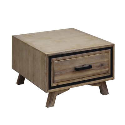 Lamp Table With 1 Storage Drawer Solid Wooden Frame In Silver Brush