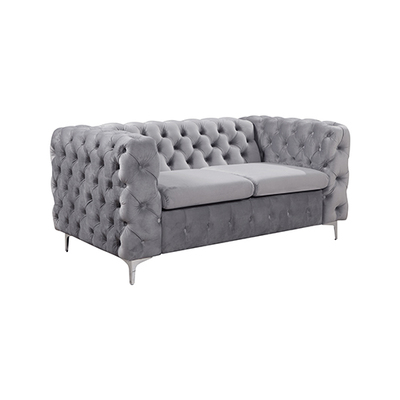 Grey Velvet Button-Tufted 2-Seater Lounge Sofa