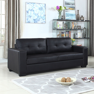 3 Seater PU Leather Sofa-Black