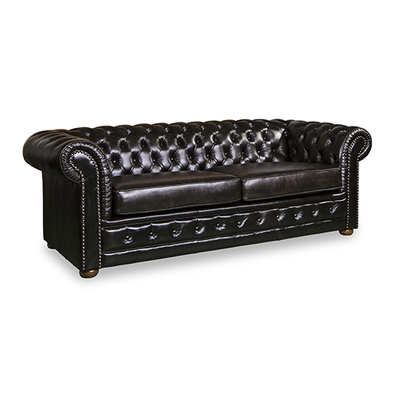Brown Leather 3-Seater Button-Studded Sofa Set