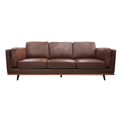 Brown 3-Seater Lounge Sofa With Wooden Frame