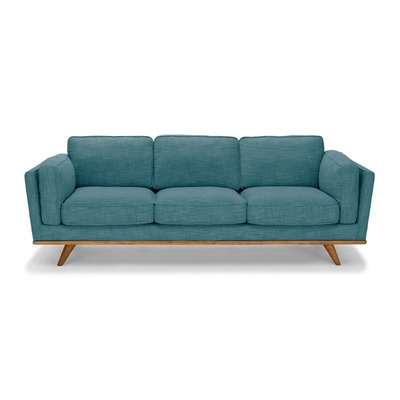 Teal Fabric 3-Seater Sofa With Wooden Frame