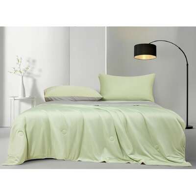 Ice Cooling Reversible Summer Comforter Blanket (Green and Grey, Queen/King)