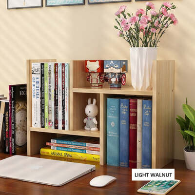Adjustable Wood Desktop Bookshelf (Light Walnut)