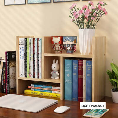 Light Walnut Resize-able Wood Desktop Bookshelf Display