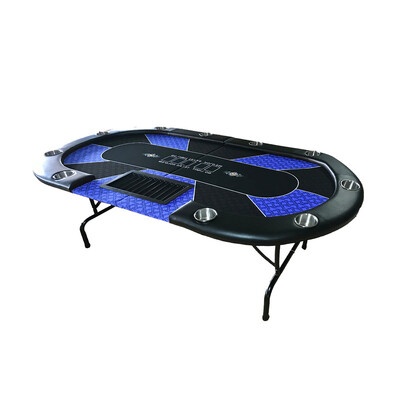 Foldable Blue Color Poker Table Blackjack Texas Holdem Table With Cup Holders