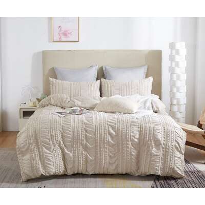 Tufted Boho Striped Embroidery Quilt/Doona/Duvet Cover Set - Super King Size