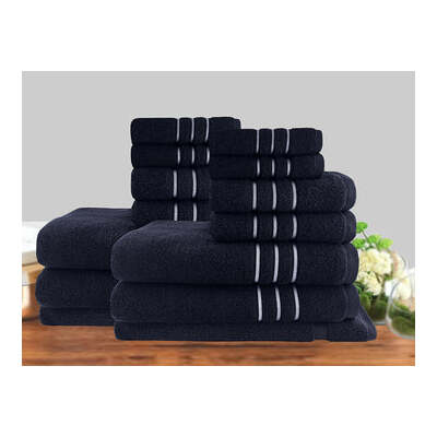 14Pc Classic Dobby Stripe Cotton Towel Set 650Gsm Sailor Blue