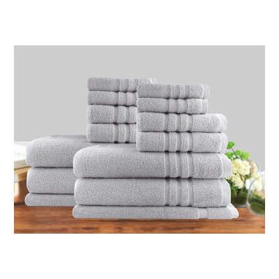 14Pc Classic Dobby Stripe Cotton Towel Set 650Gsm Silver