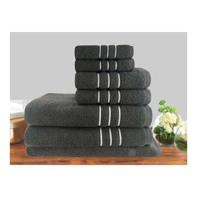 7Pc Classic Dobby Stripe Cotton Towel Set 650Gsm Charcoal