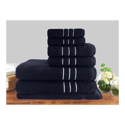 7Pc Classic Dobby Stripe Cotton Towel Set 650Gsm Sailor Blue