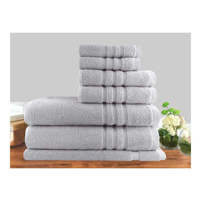 7Pc Classic Dobby Stripe Cotton Towel Set 650Gsm Silver