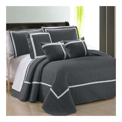 6 Piece Two Tone Embossed Comforter Set King Charcoal