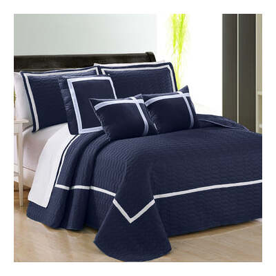 6 Piece Two Tone Embossed Comforter Set King Navy