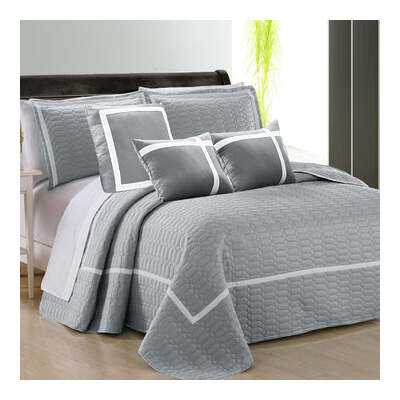 6 Piece Two Tone Embossed Comforter Set King Silver