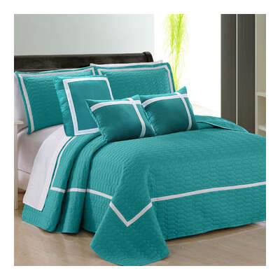6 Piece Two Tone Embossed Comforter Set King Teal