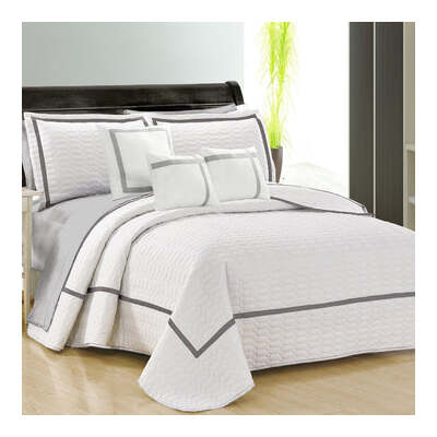 6 Piece Two Tone Embossed Comforter Set Queen White