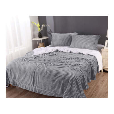 Stripe Flannel Sherpa Blanket King Silver