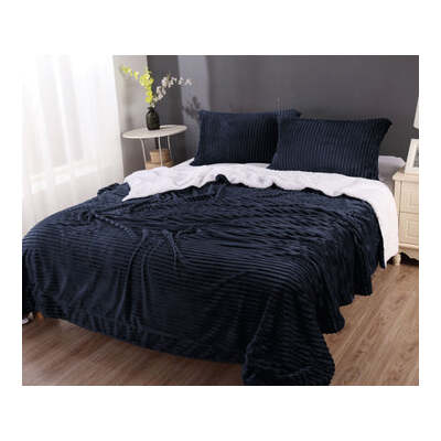 Stripe Flannel Sherpa Blanket Queen Navy