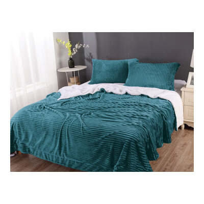 Stripe Flannel Sherpa Blanket Queen Teal