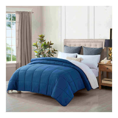King Size Reversible Plush Soft Sherpa Comforter Quilt Navy Blue