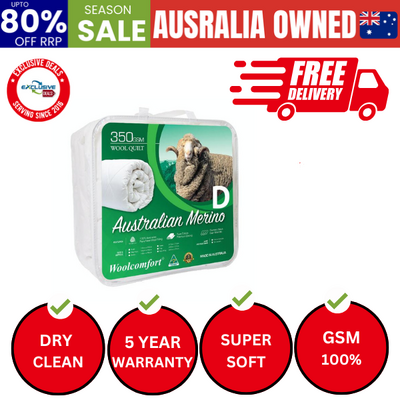 Aus Made Merino Wool Quilt 350GSM 180x210cm Double Size