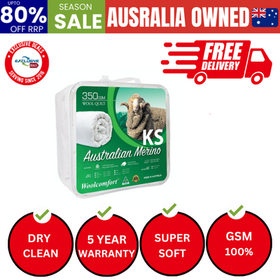 Aus Made Merino Wool Quilt 350GSM 160x210cm King Single Size
