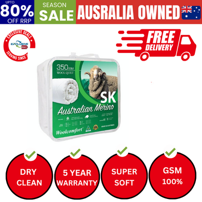 Aus Made Merino Wool Quilt 350GSM 270x240cm Super King Size