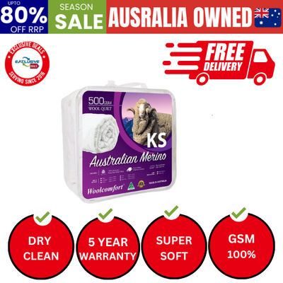 Aus Made Merino Wool Quilt 500GSM 160x210cm King Single Size