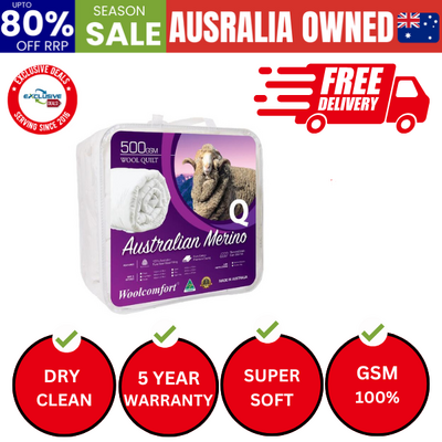 Aus Made Merino Wool Quilt 500GSM 210x210cm Queen Size