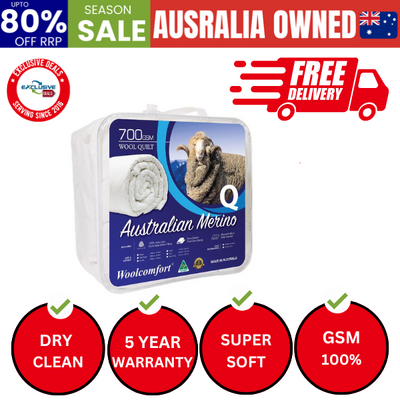 Aus Made Merino Wool Quilt 700GSM 210x210cm Queen Size