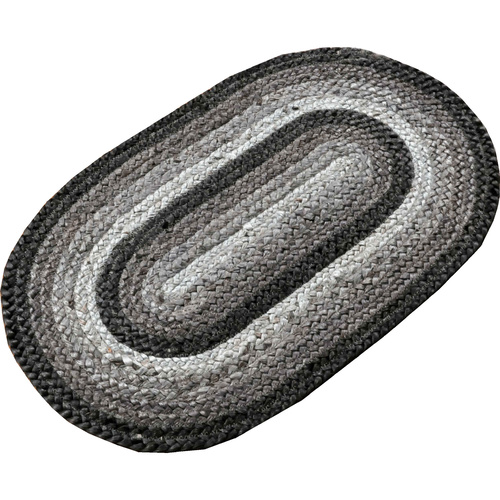 Oval Cotton Grey Rug Black & Grey 80x120cm