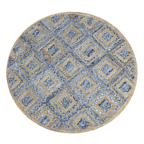 Diamond Denim Rug Natural & Denim Blue 120x120cm