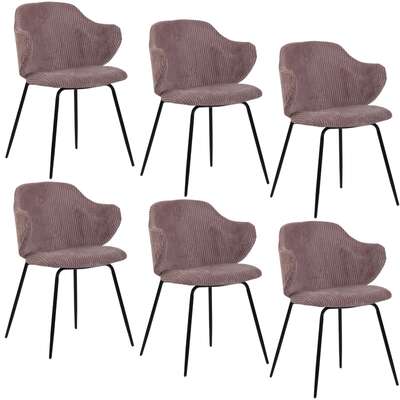 Set of 6 Dining Chairs with Corduroy Cord Fabric in Pink Strong Dining Chairs Modern Your