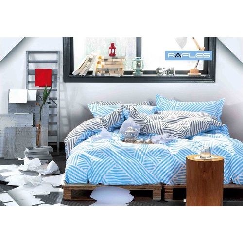 Queen Size Blue Zag Reversible Quilt Cover Set(3PCS)