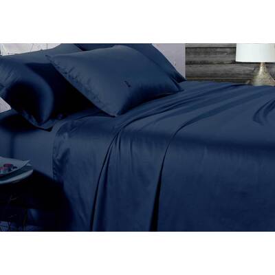 King Size 500TC Cotton Sateen Fitted Sheet (Navy Color)