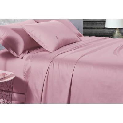 Single Size 500TC Cotton Sateen Fitted Sheet (Pink Color)
