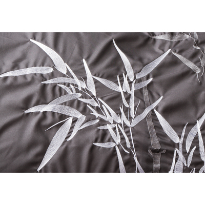 King Size Embroidered Bamboo Pattern Black Grey Quilt Cover Set (3PCS)