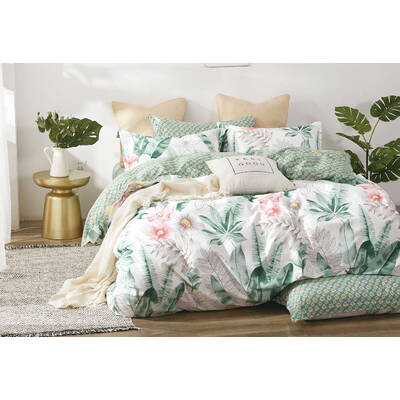 Queen Size 3pcs Cotton Floral Leaf Quilt Cover Set