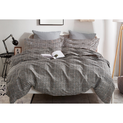 Queen Size Cotton Grey Rectangle Quilt Cover Set (3PCS)