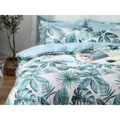 Queen Size 3pcs Tropical Aqua Blue Quilt Cover Set