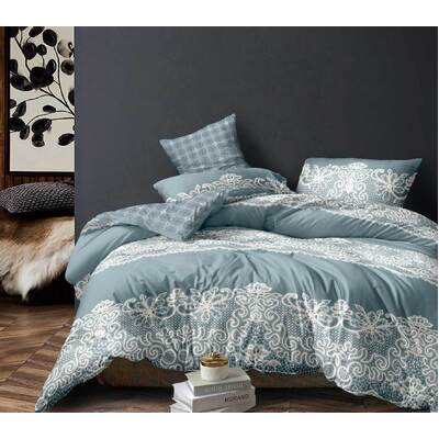 King Size 3pcs Duckegg Blue Floral Quilt Cover Set