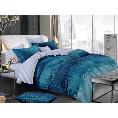 King Size 3pcs Turquoise Stripe Quilt Cover Set