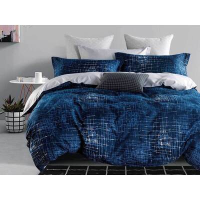 King Size 3pcs Navy Matrix Quilt Cover Set
