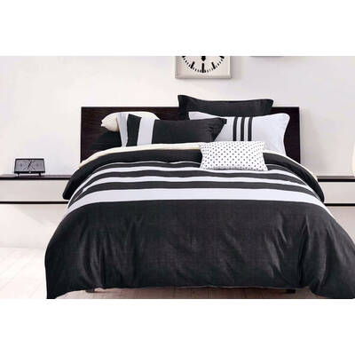 Queen Size 3pcs Black White Striped Quilt Cover Set