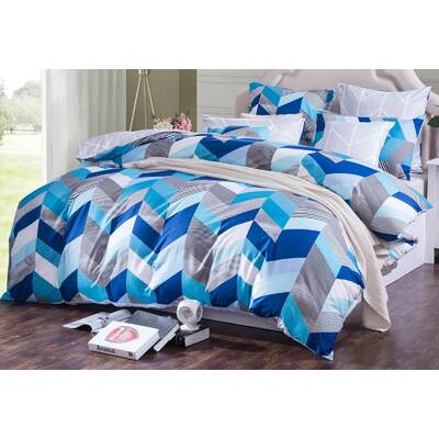 Queen Size Chevron Blue Quilt Cover Set (3PCS)