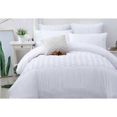 Queen Size 3pcs White Weave Pintuck Quilt Cover Set