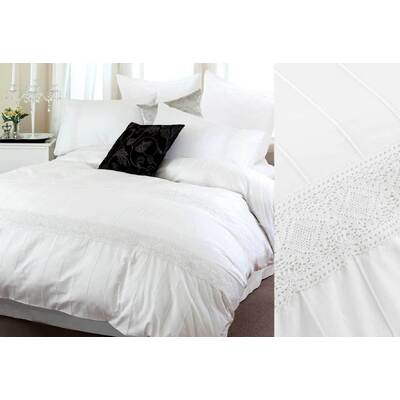 Queen Size 3pcs White Hollow Out Lace Quilt Cover Set