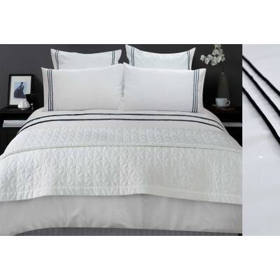Queen Size Laura Trim White with Black stripes Quilt Cover Set (3PCS)